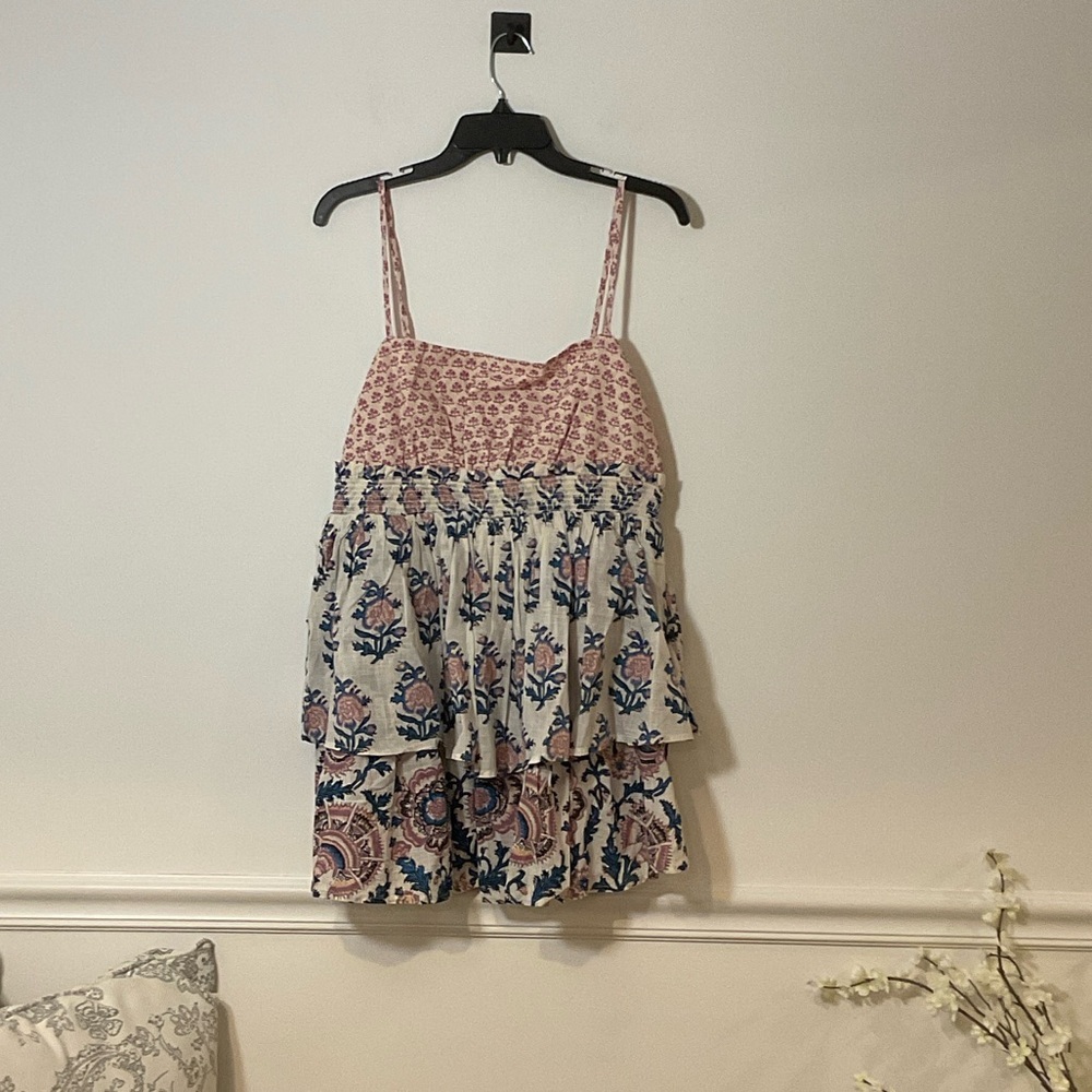 anthropology, Floral Tiered Mini Dress - Pink and Blue